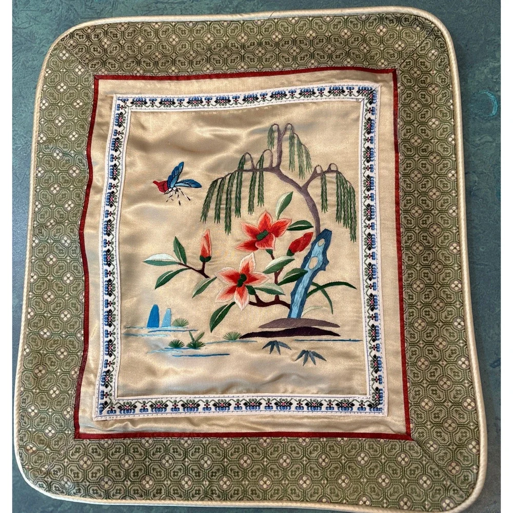 Toss pillow cover silky rayon satin hand embroidery golden square zips closed
